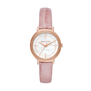 Ladies Cinthia Pink Embossed Leather Strap Watch Mother-of-Pearl Dial