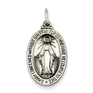 Reversable Sterling Silver Miraculous Medal Charm - 1/2" x 1"