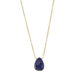 Gold Over Sterling  Silver Chain w/ Genuine Lapis Lazuli Pear Shaped Pendant 18" Necklace