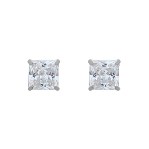 14K White Gold 5mm Princess Cut Cubic Zirconia Stud Earrings