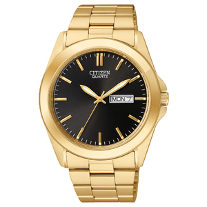 Mens Quartz Gold-Tone Stainless Steel Watch Black Dial