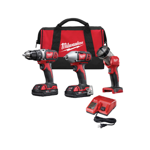 M18 Cordless 3-Tool Combo Kit - Drill Driver Impact Wrench LED Work Light