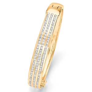PalmBeach Jewelry 3.63 TCW Round Cubic Zirconia 14k Yellow Gold-Plated Triple-Row Bangle Bracelet 8"
