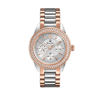Ladies Crystal Two-Tone Watch Silver-Tone Dial