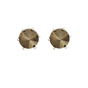 Ladies Sterling Silver 8mm Round Genuine Pyrite Gemstone Pyramid Stud Earrings