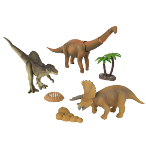 Tomy ANIA Dino Stomp Value Pack: Tricerotops, Brachiosaurus, Spinosaurus with Tree, Rocks and a Nest with Eggs