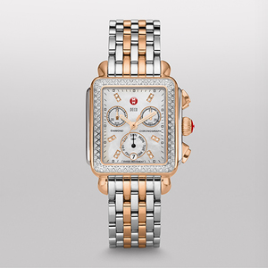 Ladies Signature Deco Silver and Rose Gold-Tone Diamond Watch