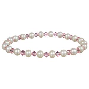 Lita White Pearl With Swarovski Pink Crystal Stretch Bracelet