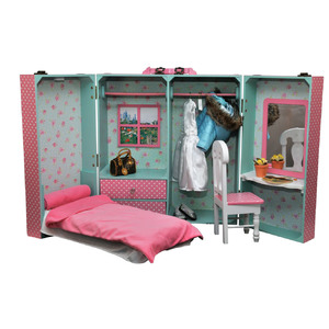 The Queen's Treasures Doll Clothes Storage Trunk for 18" Dolls Like American Girl  with All-in-one Built-in Trunk  Bed  Desk and Hangers
