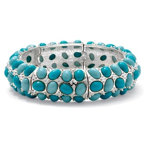 PalmBeach Jewelry Oval-Shape Simulated Turquoise Silvertone Stretch Bracelet 9&quot;