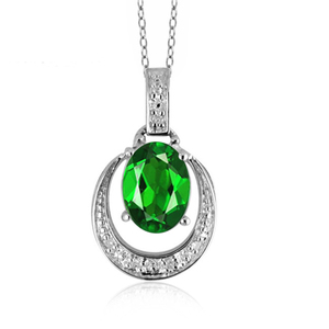 JewelonFire 1 1/4 Carat T.G.W. Chrome Diopside and White Diamond Accent Sterling Silver Pendant
