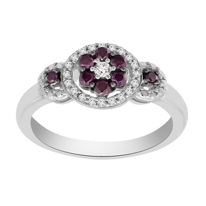 Sterling Silver 3/8Ctw Purple /White Cluster Framed Ring