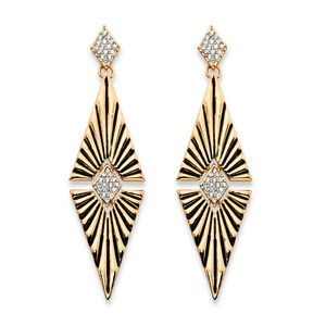 PalmBeach Jewelry Round Crystal Art Deco-Style Etched Diamond-Shaped Drop Earrings in Gold Tone 2.75&quot;