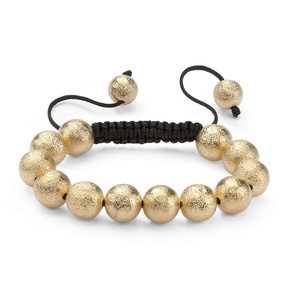 PalmBeach Jewelry Textured Ball Beaded Bracelet in Yellow Gold Tone and Macrame Rope 8&quot;