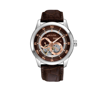 Automatic Mens Brown Leather Strap Watch