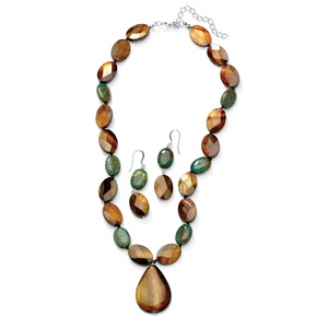 PalmBeach Jewelry Oval-Cut Shell and Jasper Silvertone Adjustable 18&quot; to 21&quot; Necklace and Earrings Set