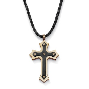 PalmBeach Jewelry Stainless Steel Black and Gold ION-Plated Cross Pendant and Adjustable Cord Necklace 24&quot; to 27&quot;