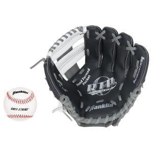 Franklin Sports 9.5&quot; Teeball Recreational Glove Black/Graphite/White Right Handed Thrower with Ball