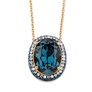 PalmBeach Jewelry Oval-Cut Sapphire Blue Crystal  Halo Pendant Necklace MADE WITH SWAROVSKI ELEMENTS 18k Gold-Plated 18"