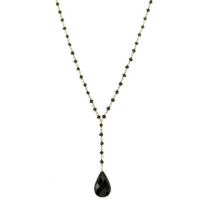Black Spinel Wrapping Chain w/ Black Onyx Pendant Gold Over Sterling Silver Necklace