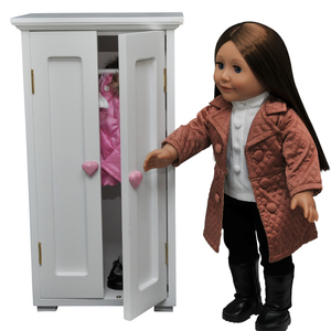 The Queen's Treasures White Wooden Storage Wardrobe Closet Trunk with 4 Hangers, Funiture Sized For 18 Inch Dolls