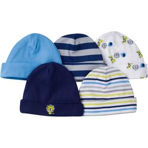 Gerber Newborn Boys' 5-Pack Caps - Striped & Lion