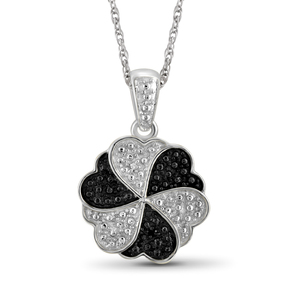 JewelonFire Black And White Diamond Accent Sterling Silver Flower Pendant