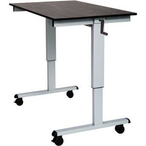 48" Crank Adjustable Stand-Up Desk (Black Oak Desk, Silver Frame)