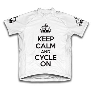 Scudo Keep Calm and Cycle On Microfiber Short-Sleeved Cycling Jersey, White, XL