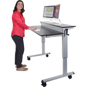60" Split-Level Crank Adjustable Stand-Up Desk (Dark Walnut Desk, Silver Frame)