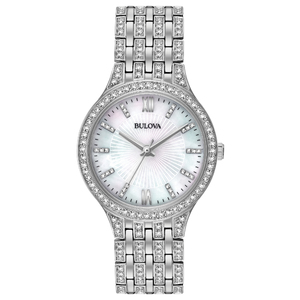 Ladies Crystal Collection Silver-Tone Watch Mother-of-Pearl Dial
