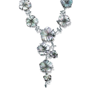 PalmBeach Jewelry Flower-Shaped Black Freshwater Mother-Of-Pearl Silvertone &quot;Y&quot; Necklace 18&quot;