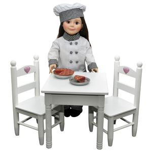 The Queen's Treasures White Wooden Square Kitchen Table & Two Chairs, Funiture Sized For 18 Inch Dolls