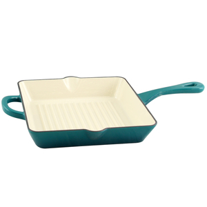 Crock-Pot. Artisan 10" Square Enameled Cast Iron Grill Pan in Teal Ombre