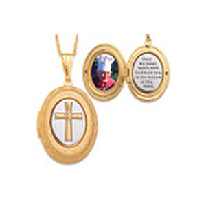 Two-tone Memorial Cross Locket Necklace