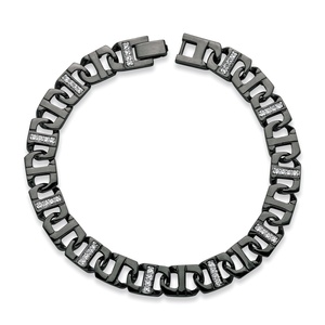 PalmBeach Jewelry Men's 1.10 TCW Cubic Zirconia 10 mm Mariner-Link Bracelet Black Ruthenium-Plated 9.75&quot;