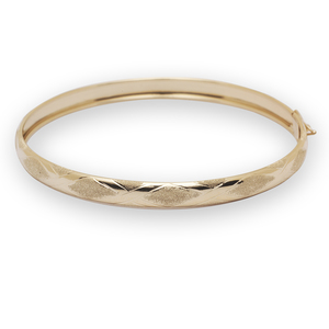Solid 10k 8" 6mm Satin and Polished  Yellow Gold Hinged Bangle Bracelet