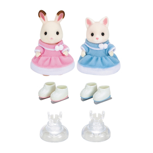 Calico Critters Ice Skating Friends Bell Hopscotch Rabbit and Susie Silk Cat
