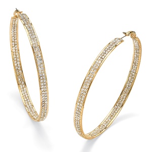 PalmBeach Jewelry Crystal Inside-Out Hoop Earrings in Yellow Gold Tone 3"