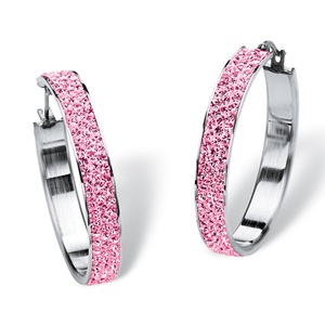 PalmBeach Jewelry Pave Birthstone Hoop Earrings in Stainless Steel