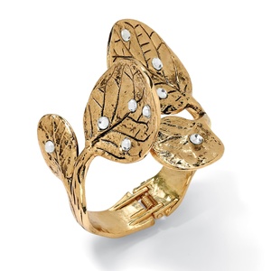 PalmBeach Jewelry Crystal Leaf Bangle Bracelet in Yellow Gold Tone 9&quot;