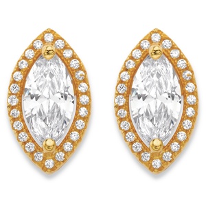 PalmBeach Jewelry 2.32 TCW Marquise-Cut and Round White Cubic Zirconia Halo Stud Earrings 14k Gold-Plated