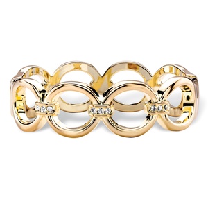 PalmBeach Jewelry Round White Crystal Circle Link Hinged Closure Bangle Bracelet in Gold Tone 7.5&quot;
