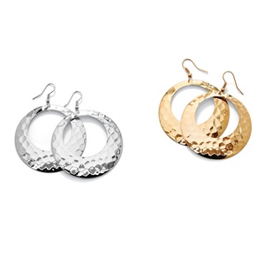 PalmBeach Jewelry 2 Pair Hammered-Style Hoop Earrings Set in Yellow Gold Tone and Silvertone
