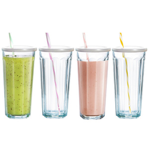 12-Pc Working Glass Set w/ Lids and Straws