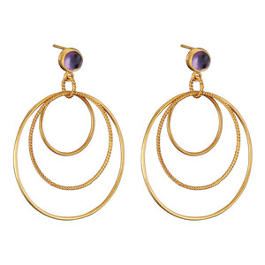 Cubic Zirconia (.925) Sterling Silver Gold Plated Amethyst Brazilian Circle Drop Earrings