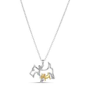 Gold over Sterling Silver Two Tone White Diamond Accent Dog and Puppy Pendant with 18 inch Cable Chain