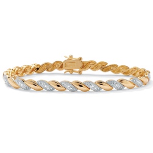 PalmBeach Jewelry 1/10 TCW Diamond Accent 18k Gold-Plated Wave-Link Bracelet 7 1/4&quot;
