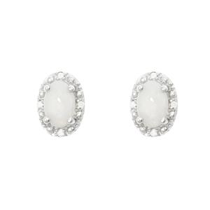 Sterling silver 6x4mm oval opal gemstones with diamond accent studs
