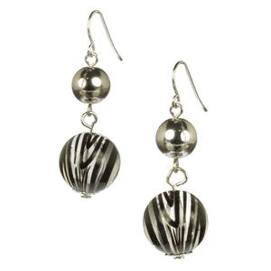 Lita Silver Tone Beads And Zebra Pattern Glass Drop Earrings